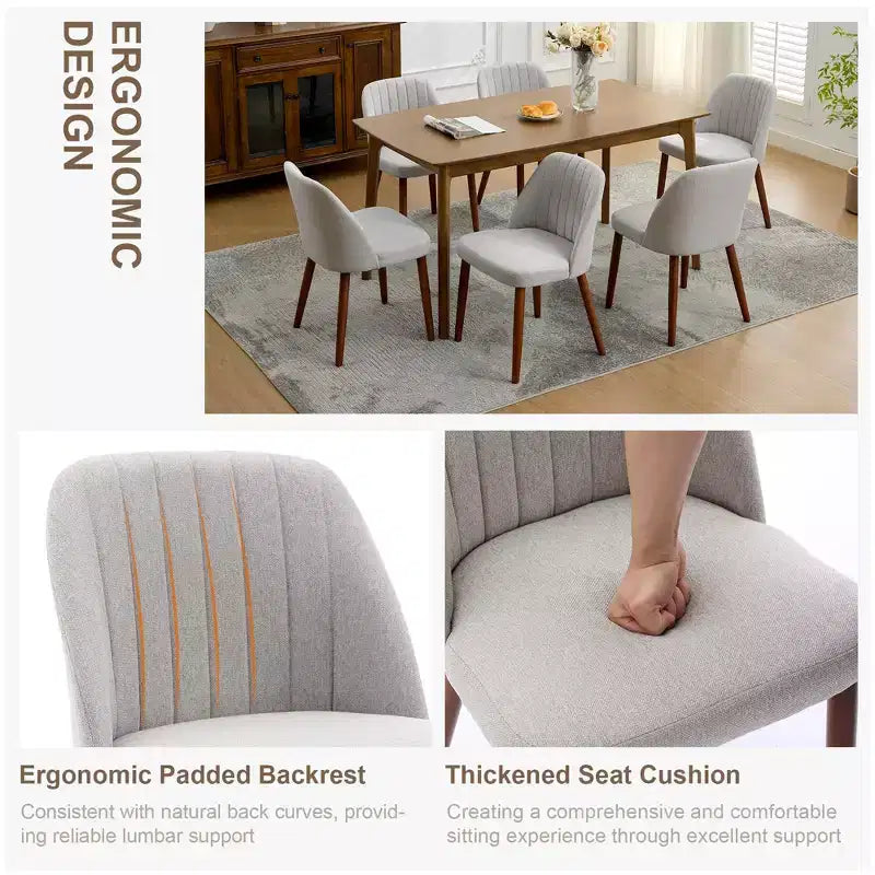 Sedia da pranzo in lino beige e grigio, senza braccioli con schienale alto, set da 2