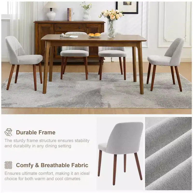 Sedia da pranzo in lino beige e grigio, senza braccioli con schienale alto, set da 2
