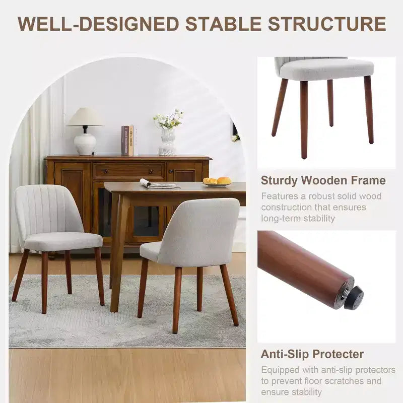 Sedia da pranzo in lino beige e grigio, senza braccioli con schienale alto, set da 2