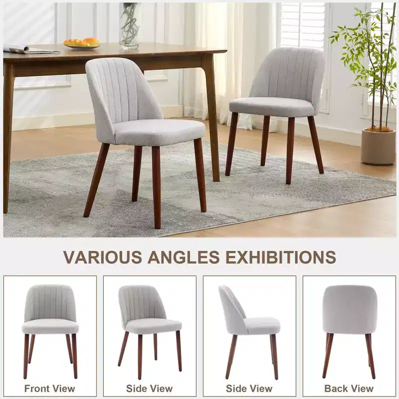 Sedia da pranzo in lino beige e grigio, senza braccioli con schienale alto, set da 2