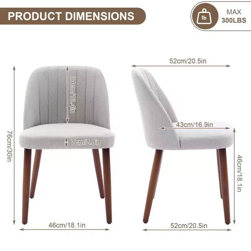Sedia da pranzo in lino beige e grigio, senza braccioli con schienale alto, set da 2