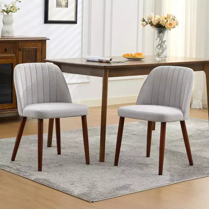 Sedia da pranzo in lino beige e grigio, senza braccioli con schienale alto, set da 2