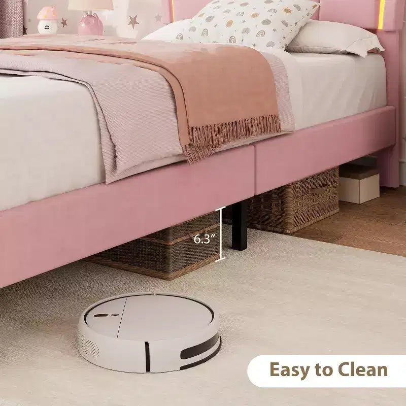 Struttura letto imbottita a LED per bambini con cassetti contenitori – Singolo, Rosa / Rosa Bianco / Bianco, 1 persona