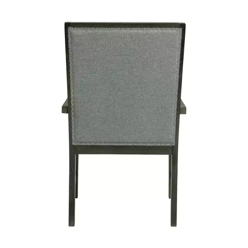 Poltrone imbottite grigie con borchie, gambe in filo metallico – Set da 2