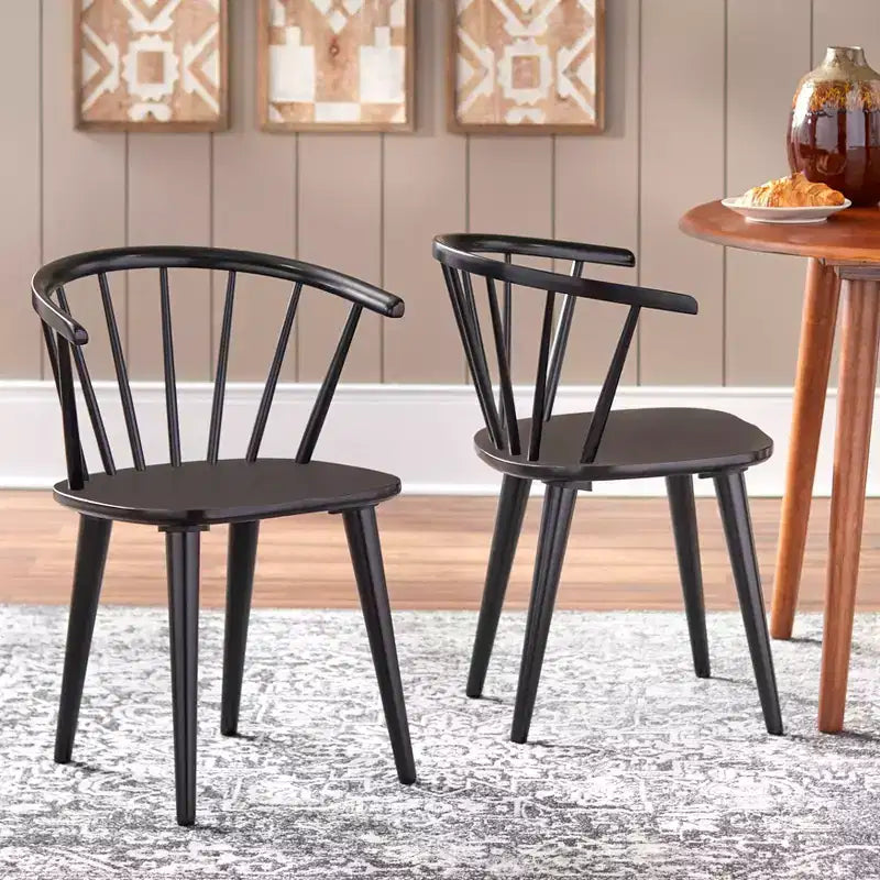 Set da pranzo rotondo, nero, stile rustico, 4 posti, 3 pezzi