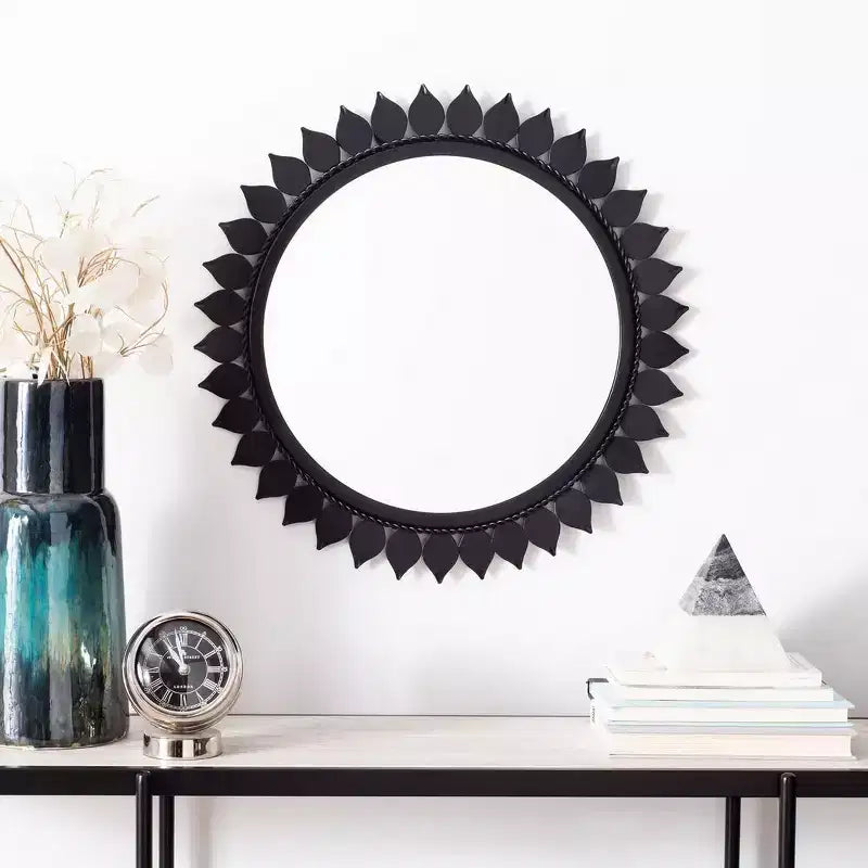 Specchio da Parete Rotondo – Cornice in Ferro Nero, 17" x 17", Singolo