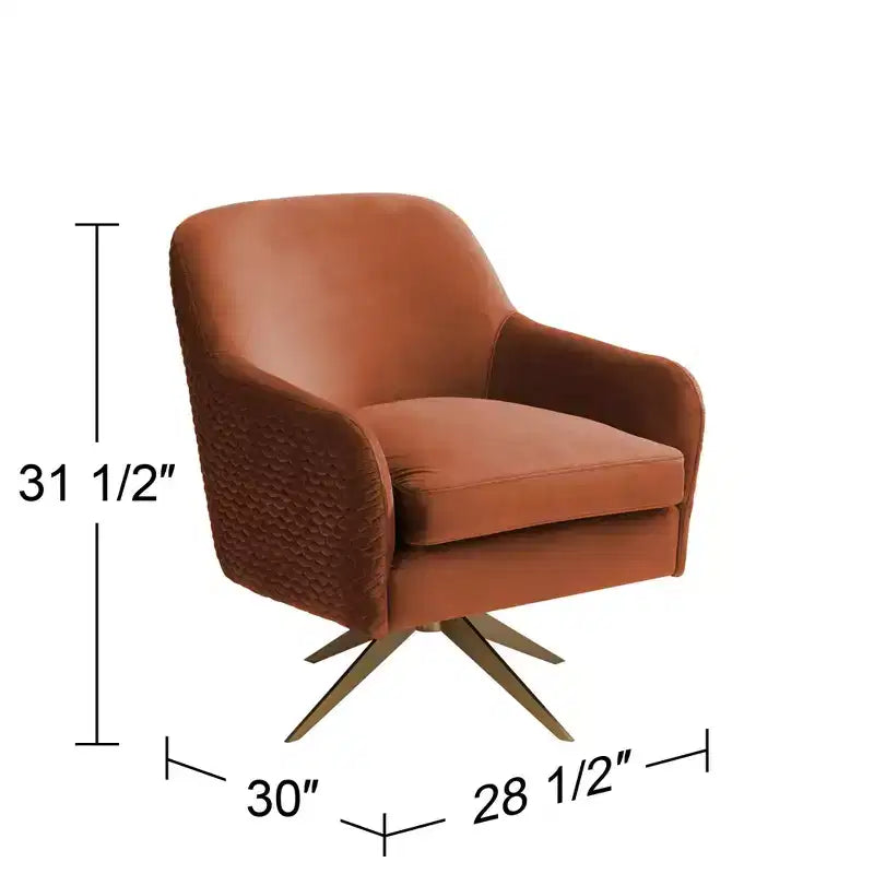 Poltrona girevole club trapuntata in velluto color zucca, 1 posto