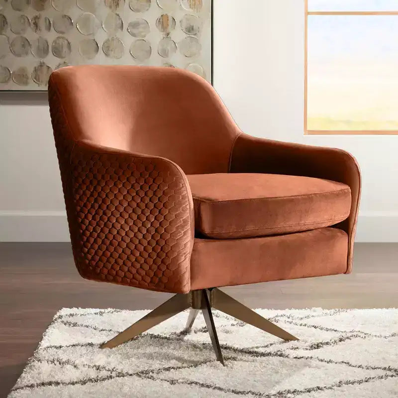 Poltrona girevole club trapuntata in velluto color zucca, 1 posto