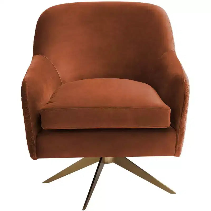 Poltrona girevole club trapuntata in velluto color zucca, 1 posto