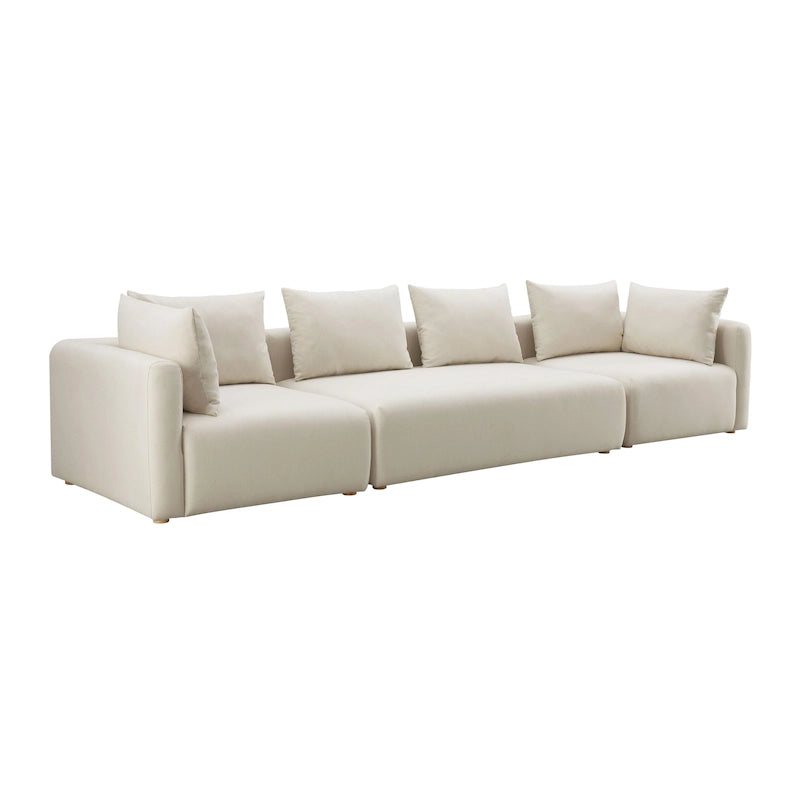 Set divani in bouclé crema e lino – 3 pezzi, 3–4 posti