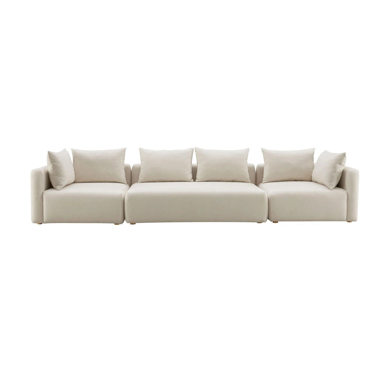 Set divani in bouclé crema e lino – 3 pezzi, 3–4 posti