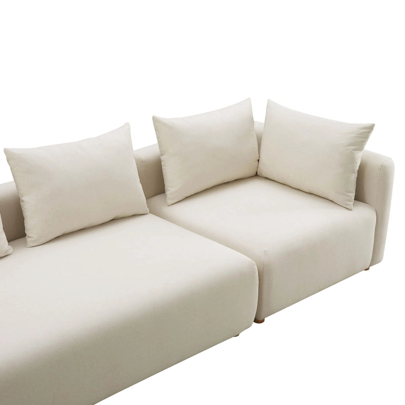 Set divani in bouclé crema e lino – 3 pezzi, 3–4 posti