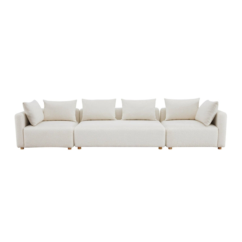 Set divani in bouclé crema e lino – 3 pezzi, 3–4 posti