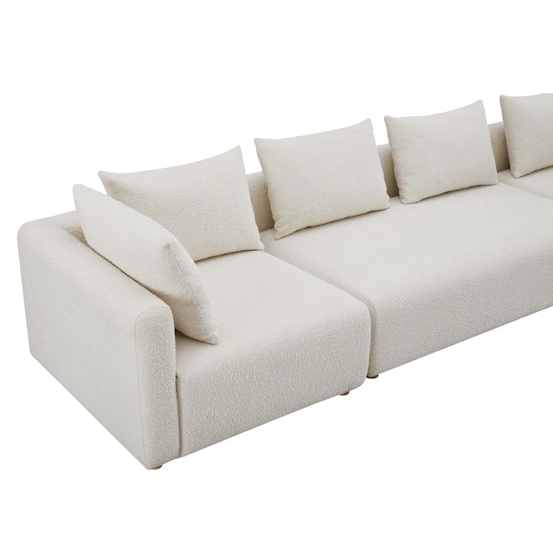Set divani in bouclé crema e lino – 3 pezzi, 3–4 posti