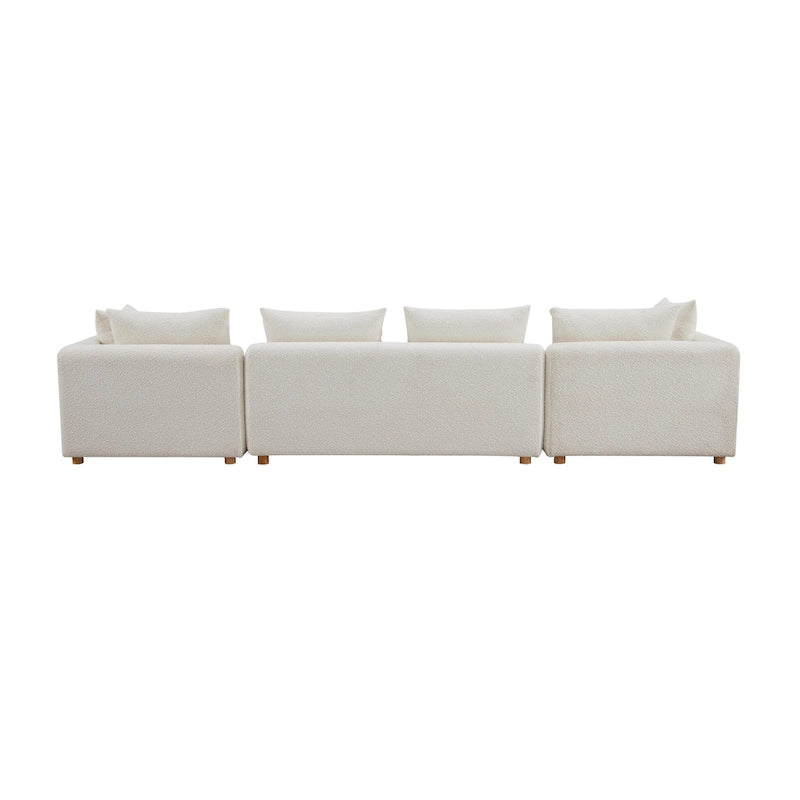 Set divani in bouclé crema e lino – 3 pezzi, 3–4 posti