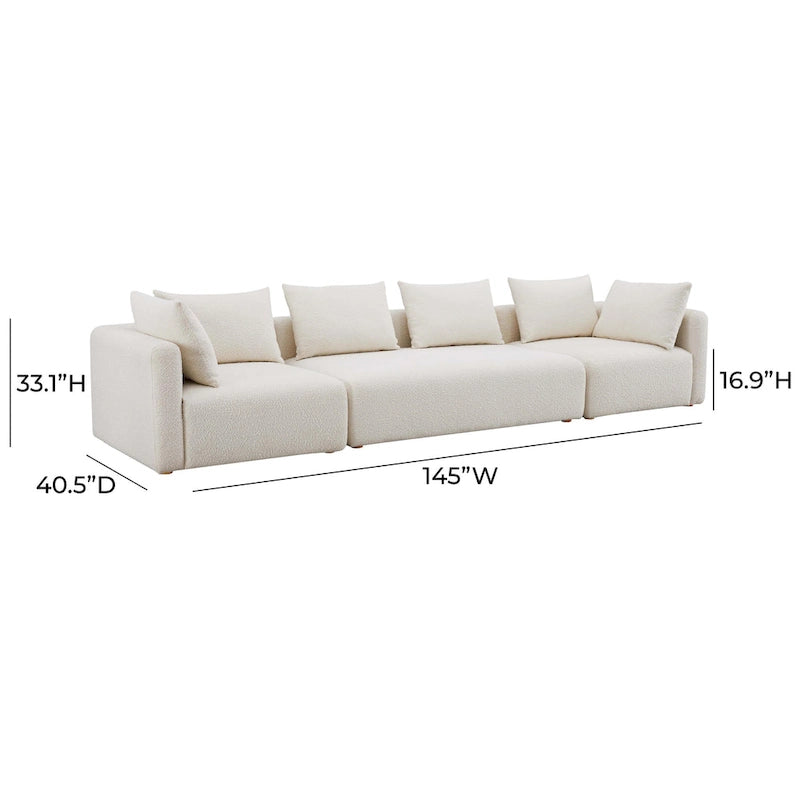 Set divani in bouclé crema e lino – 3 pezzi, 3–4 posti