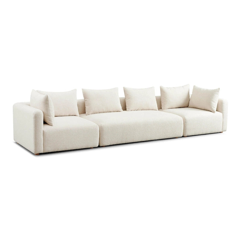 Set divani in bouclé crema e lino – 3 pezzi, 3–4 posti