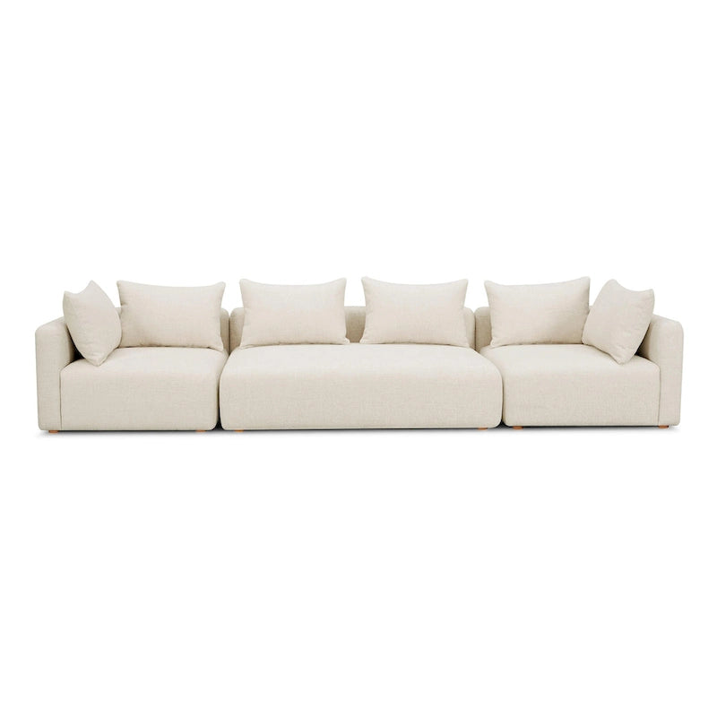 Set divani in bouclé crema e lino – 3 pezzi, 3–4 posti