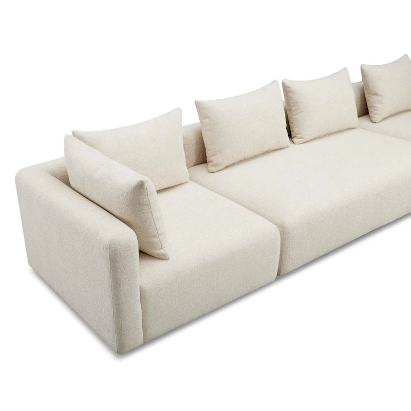Set divani in bouclé crema e lino – 3 pezzi, 3–4 posti