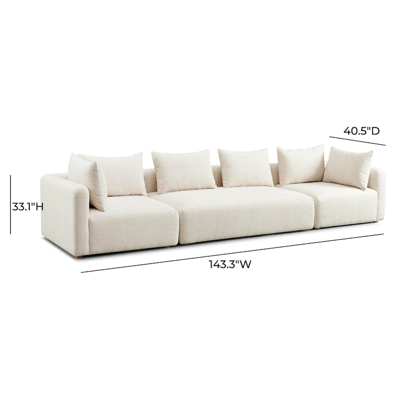 Set divani in bouclé crema e lino – 3 pezzi, 3–4 posti