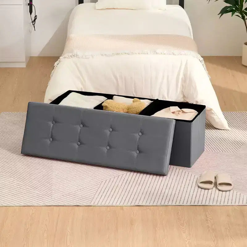 Panca Contenitore Pieghevole in Velluto – Beige / Grigio / Rosa, 109 cm, 1 Persona