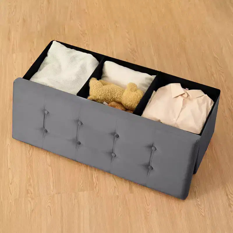 Panca Contenitore Pieghevole in Velluto – Beige / Grigio / Rosa, 109 cm, 1 Persona
