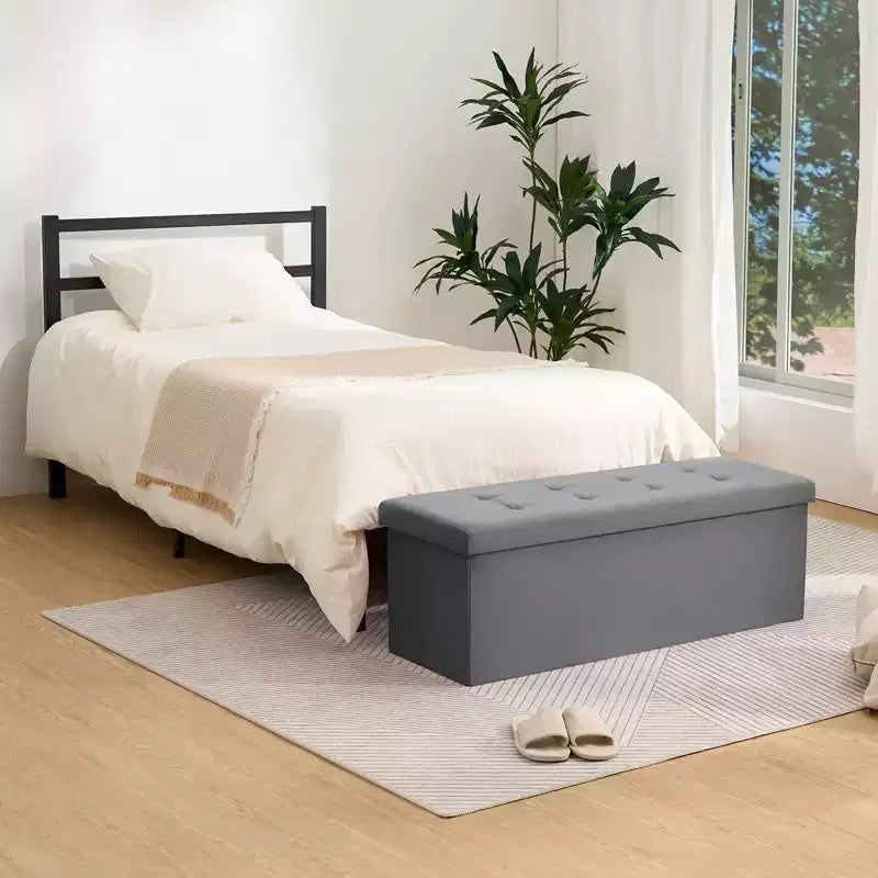 Panca Contenitore Pieghevole in Velluto – Beige / Grigio / Rosa, 109 cm, 1 Persona