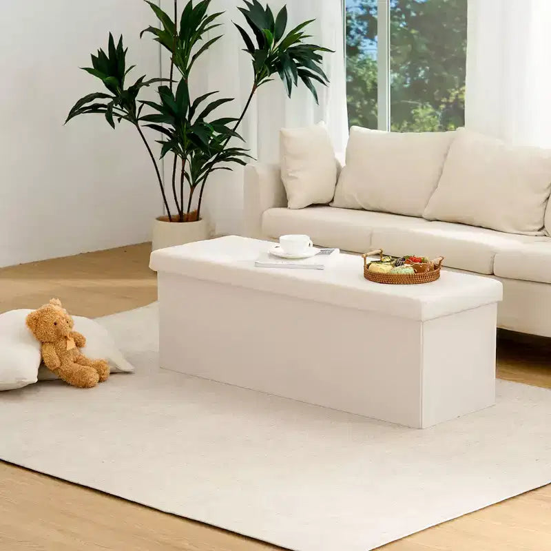 Panca Contenitore Pieghevole in Velluto – Beige / Grigio / Rosa, 109 cm, 1 Persona