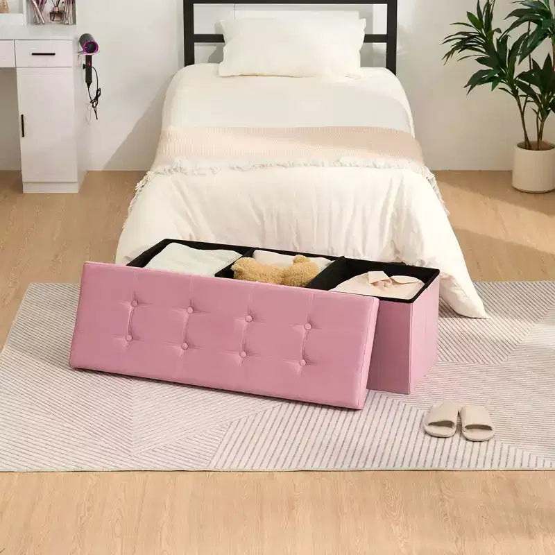 Panca Contenitore Pieghevole in Velluto – Beige / Grigio / Rosa, 109 cm, 1 Persona