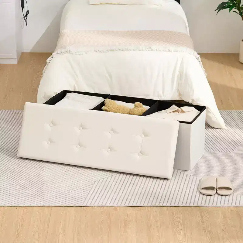 Panca Contenitore Pieghevole in Velluto – Beige / Grigio / Rosa, 109 cm, 1 Persona