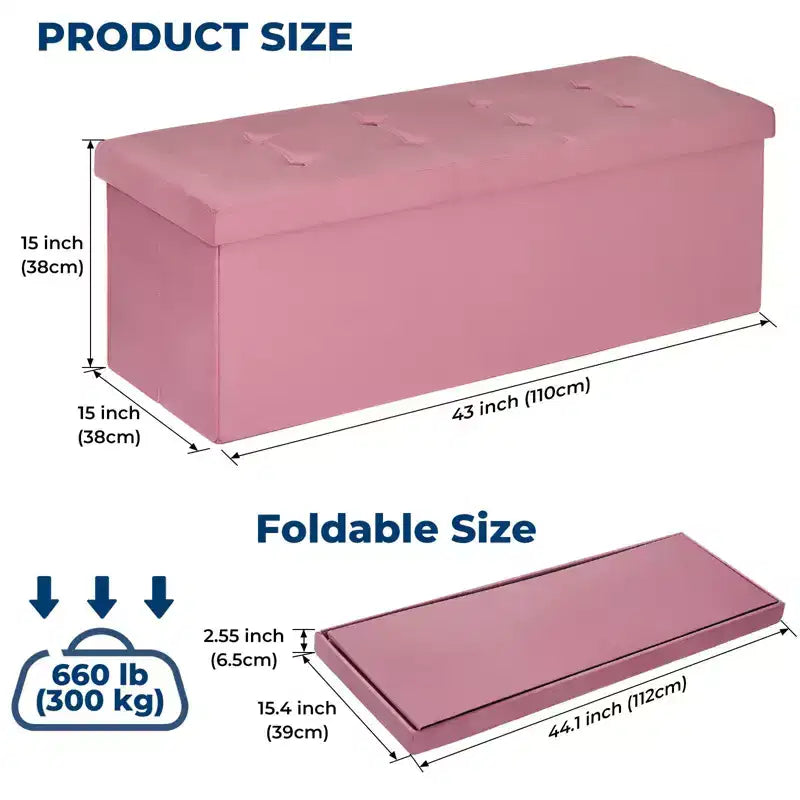 Panca Contenitore Pieghevole in Velluto – Beige / Grigio / Rosa, 109 cm, 1 Persona
