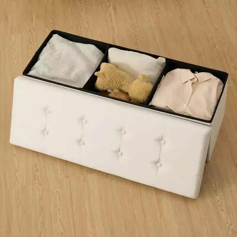 Panca Contenitore Pieghevole in Velluto – Beige / Grigio / Rosa, 109 cm, 1 Persona