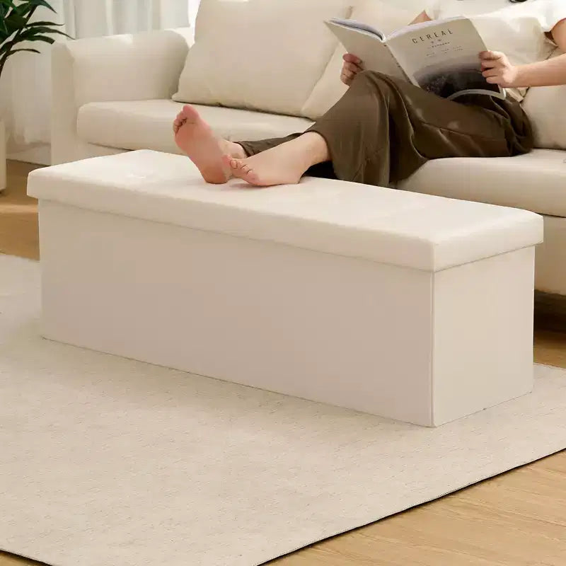 Panca Contenitore Pieghevole in Velluto – Beige / Grigio / Rosa, 109 cm, 1 Persona