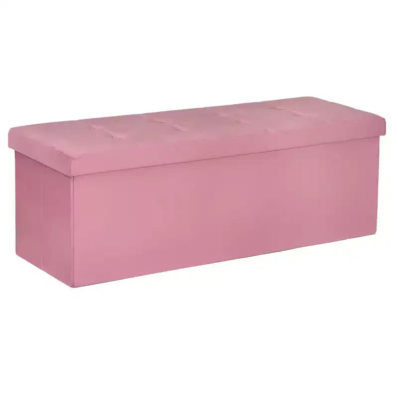 Panca Contenitore Pieghevole in Velluto – Beige / Grigio / Rosa, 109 cm, 1 Persona